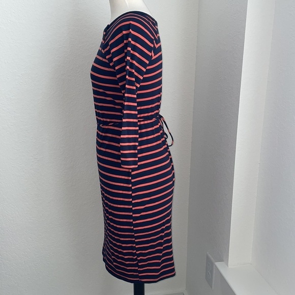 MOTHERHOOD striped orange and navy blue midi dress with ties in size small - Picture 4 of 10